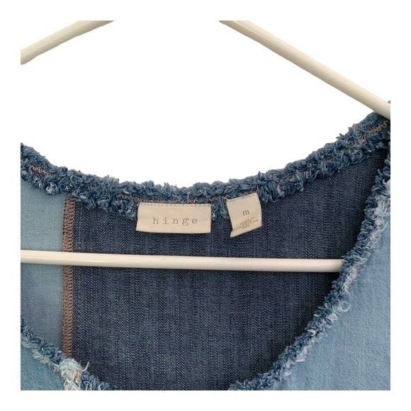 Hinge Denim Patchwork Peplum Sleeveless‎ Top Sz M - Picture 3 of 4